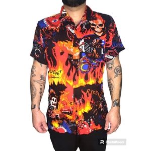 Flames Skull Graffiti Button Up shirt